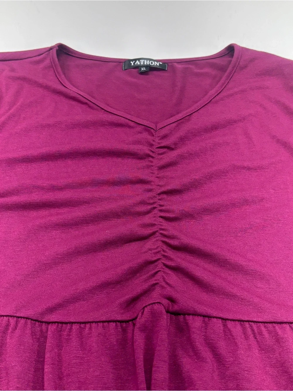 YATHON XL Burgundy Ruched Midi Dress Pockets Cottagecore Romantic
